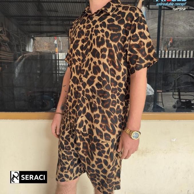 Seraci - One Set Kemeja Pria Dan Wanita Setelan Celana Pendek Hawaii Daily Outfit Pantai Bahan Rayon