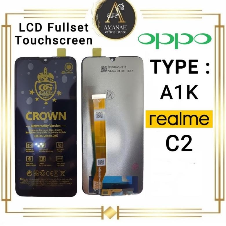 Lcd Touchscreen Oppo A1K / Realme C2 Fullset Crown Original Super 100% Layar Hp Tanam Full Set Compl