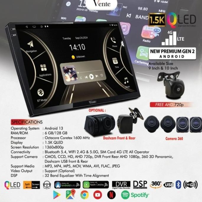 Vente - Head Unit Android New Premium Series Gen 2 (4G Lte Simcard) 1,5K Qled 9 Inch 6/128 Gb
