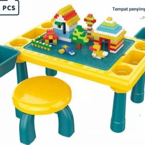 Sale Mainan Meja Dan Balok Lego Ada Kursi Dan Tempat Penyimpanan - Kad