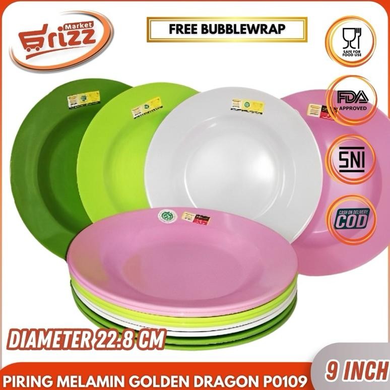 Grizz Piring 9Inch - Golden Dragon Melamin (P0109) Baru