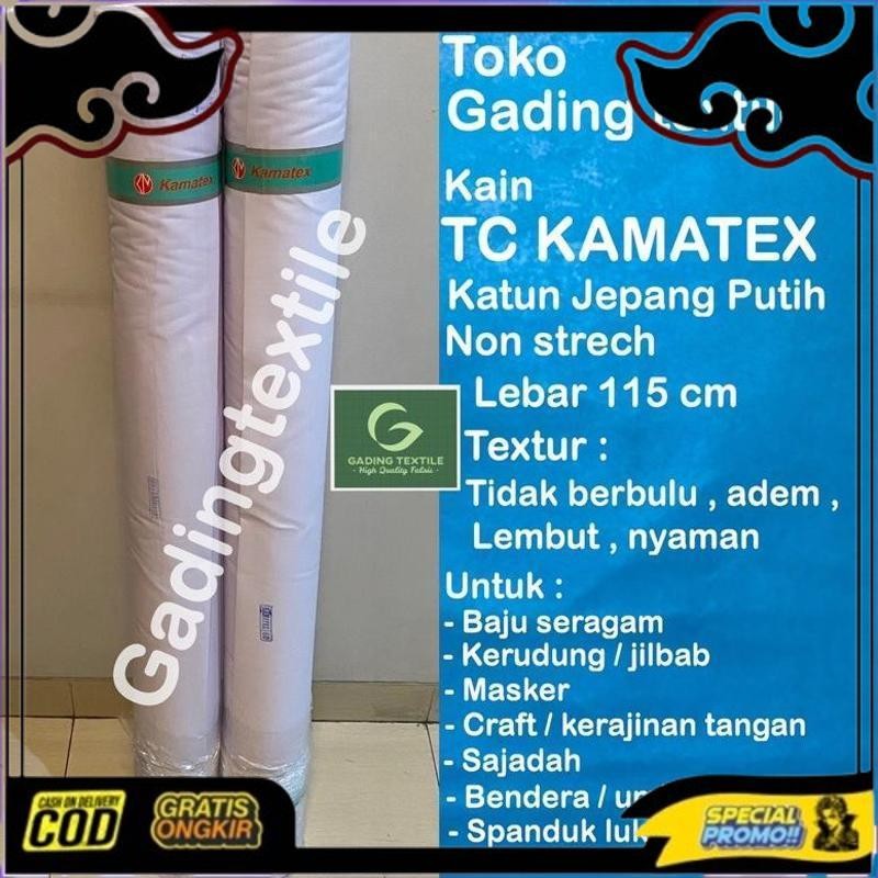 Terbaik ( Per Setengah Meter ) Kain Tetoron Katun Putih Tc Kamatex Lebar 115 Cm Meteran Bahan Baju K