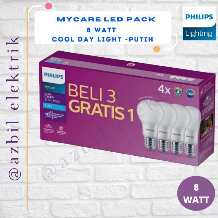 Lampu Led Bulb Philips Led Bulb 8 Watt Multipack Mycare Putih