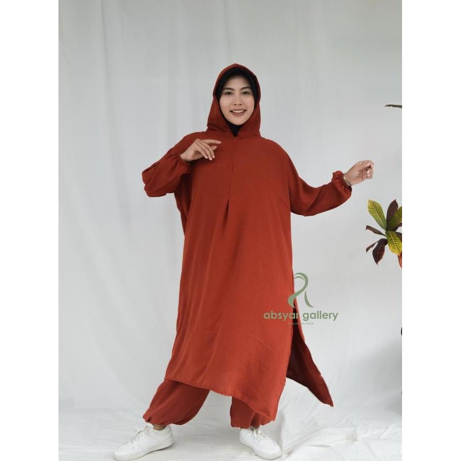 (Good) ALEYYAH ONE SET HOODIE SPORTY HIJAB SETELAN ABAYA WANITA MUSLIMAH DEWASA TERBARU BAHAN CRINKL