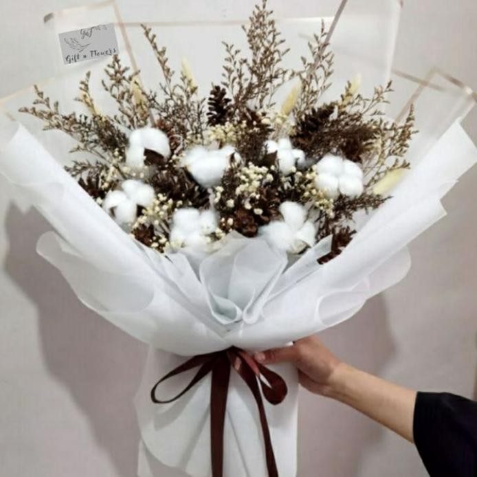 Buket Bunga Kapas Putih Bouquet Bunga Kering Kapas
