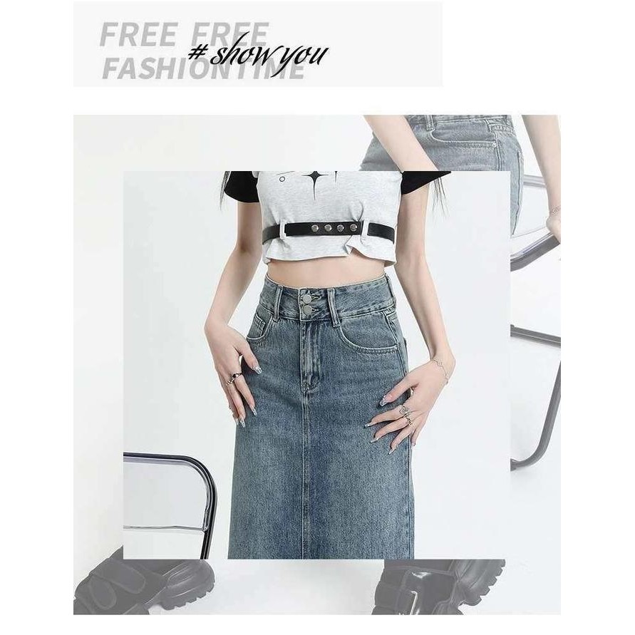 Shenel | Rok Jeans Midi Skirt Jeans S05 Rawis A-line Vintage Rok Jeans Rumbai Rok Jeans High Waist B
