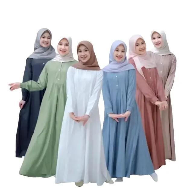 Alika Kids Gamis Syar'I Anak Wanita Muslim Putih Modis Lebaran Terbaru Airflow Crinkle Kancing Motif