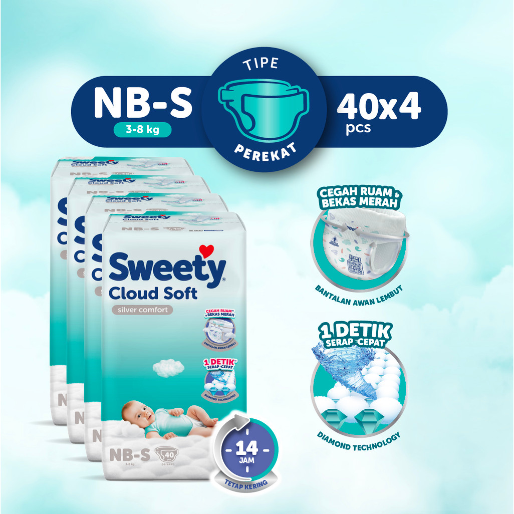 Sweety Silver Comfort Cloud Soft NewBorn NB-S 40 x 4 Popok Perekat Baby Diapers