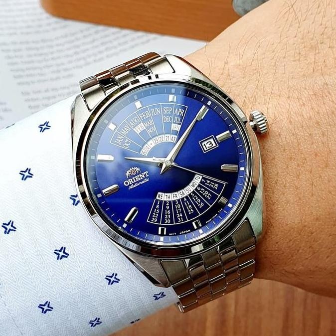 Ready  Jam Tangan Pria Orient RA-BA0003L10B Multi Year Calendar Automatic Blue Dial Stainless Steel 
