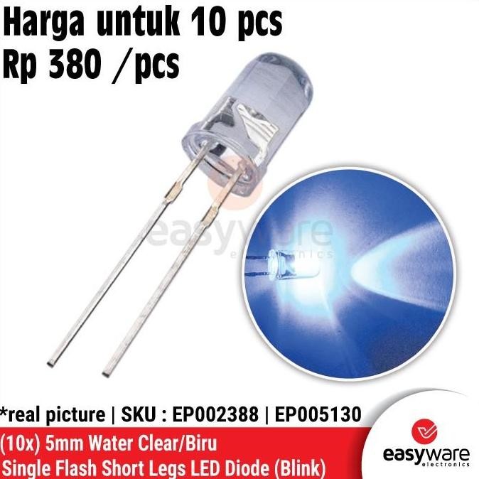 10X LED BIRU 5MM WATER CLEAR LAMPU KEDIP BIRU 5MM LED FLASH