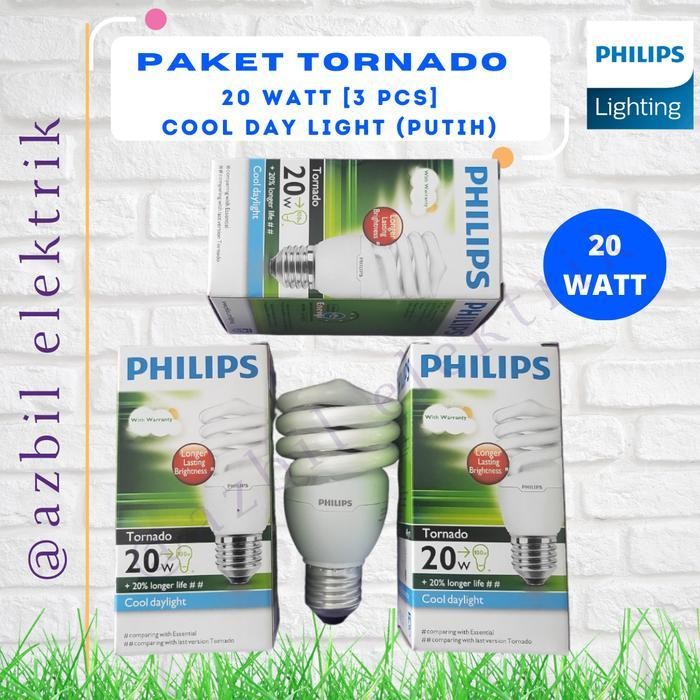 TERLARIS Paket lampu PHILIPS Tornado 20 Watt E27 (isi 3 pcs) - Putih