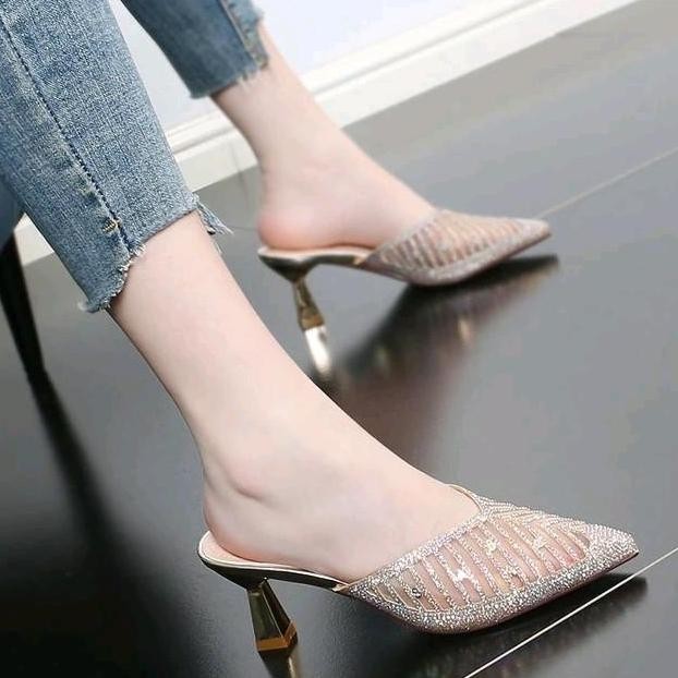 Sandal Pesta Heels Wanita Elegan Tinggi 7 Cm - Sepatu High Heels Pesta Kondangan Terbaru Dc04 Hitam 