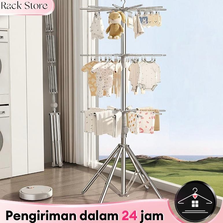 Jemuran menara rak jemuran baju bayi lipat rak Stand Hanger Besi Jemuran  Portable susun handuk fold