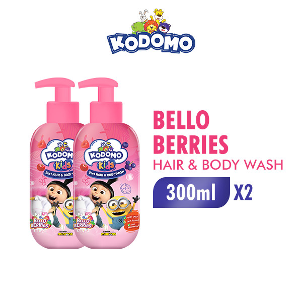 Kodomo Kids 2in1 Hair and Body Pink Bello Berries Botol 300 ml x2