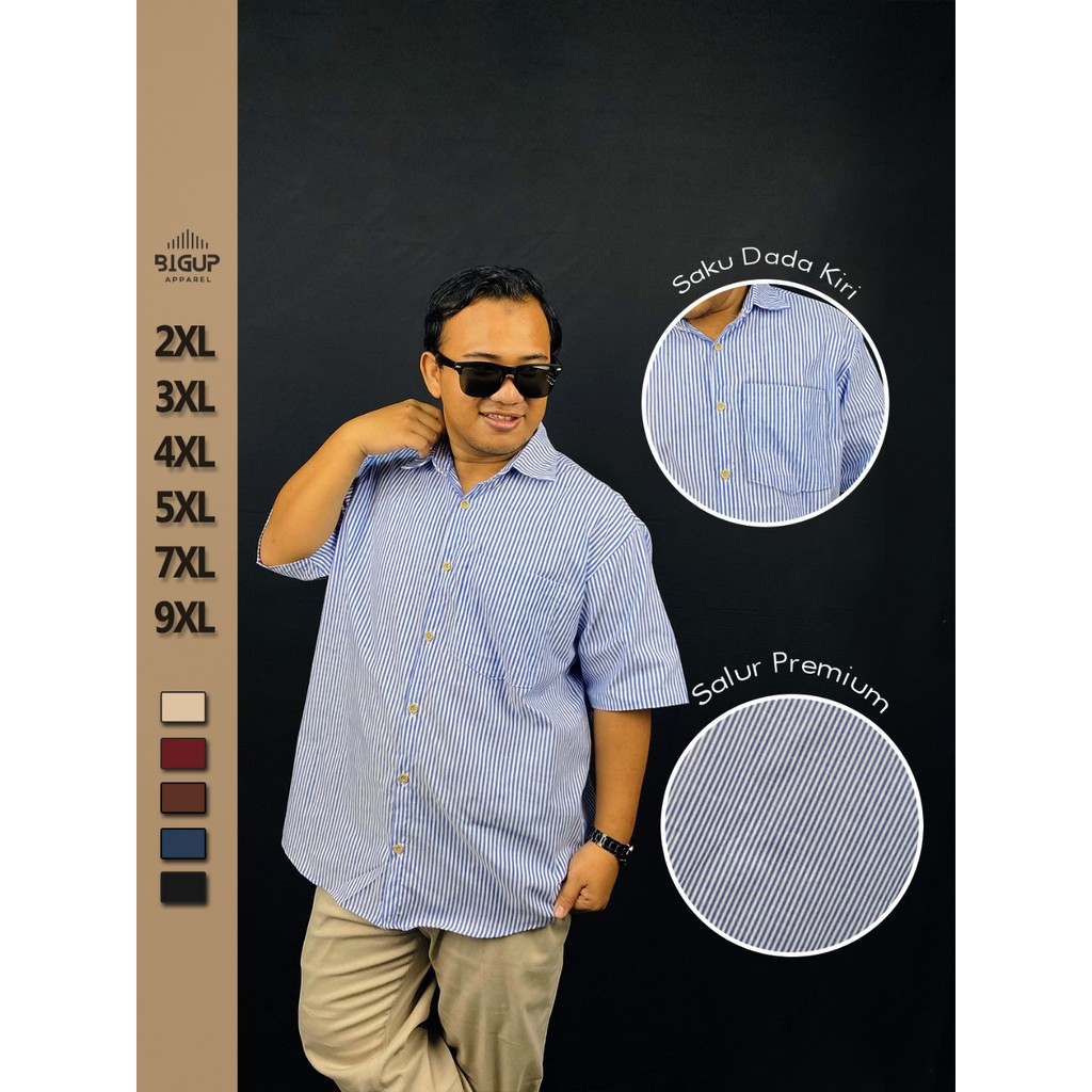 KEMEJA SALUR PRIA STRIPE LENGAN PENDEK / KEMEJA GARIS-GARIS TERBARU SIZE JUMBO