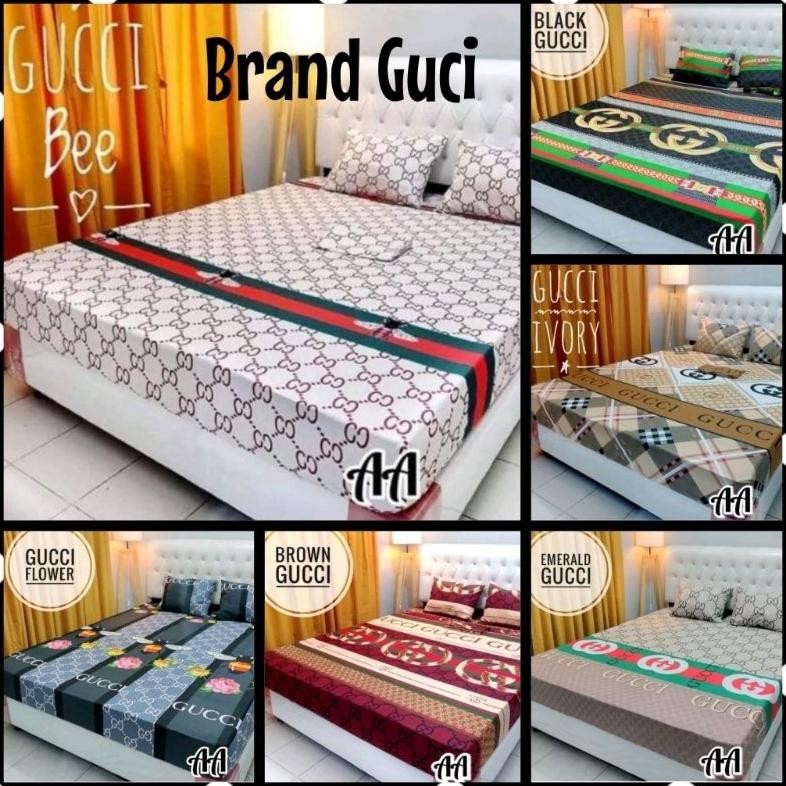 SPREI PREMIUM GUCI GC 90/100/120/140/160/180/200 TINGGI 30CM TINGGI 30 CM / SPREI GUCI BLACK IVORY B