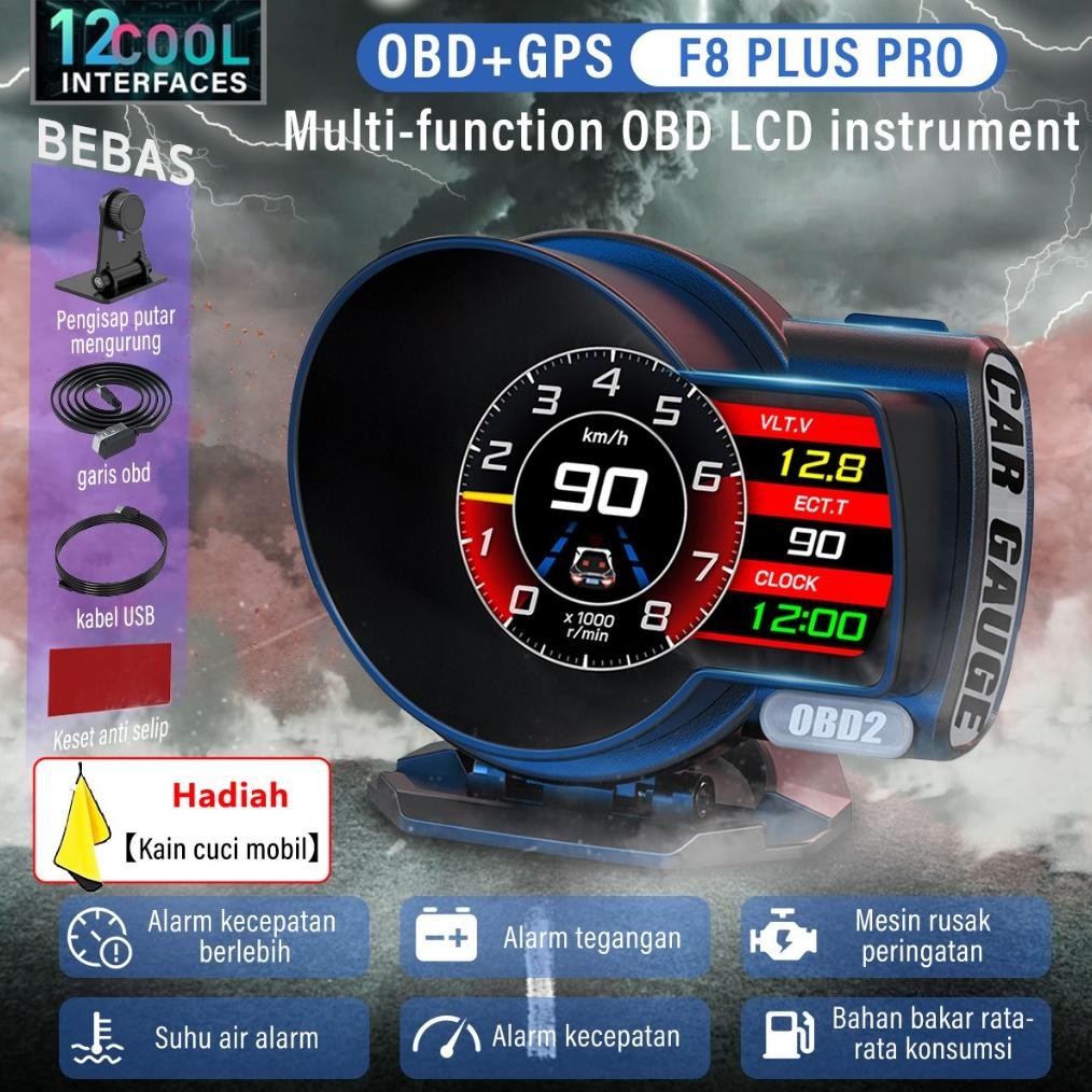 F8 PLUS PRO HUD OBD2 Display scanner mobil tachometer Kode Kesalahan Bisa Dihapus Car Smart Gauge - 