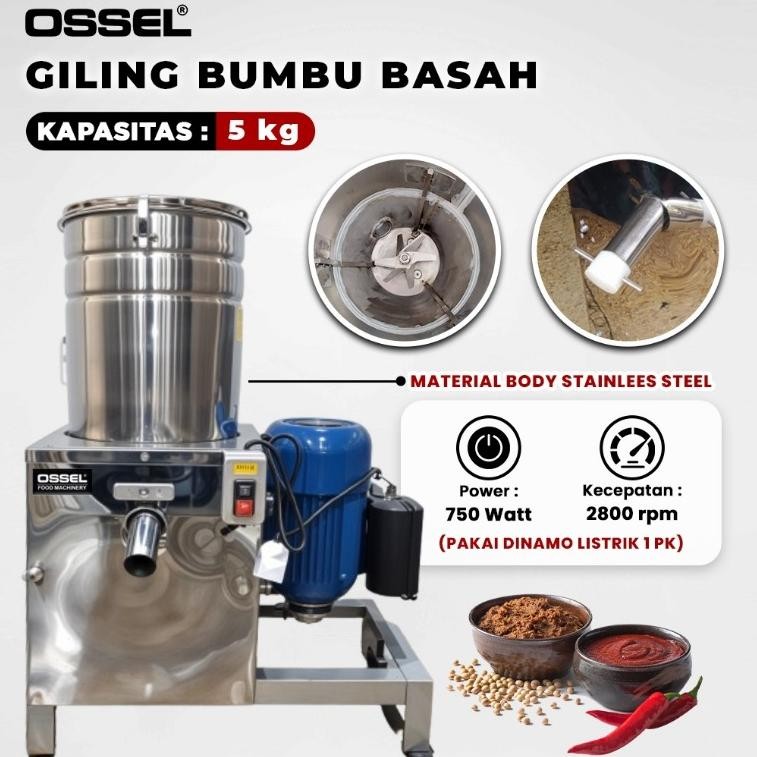 OSSEL Mesin Giling Bumbu Basah 5 Kg Stainless Steel Gilingan Bumbu Basah OSSEL