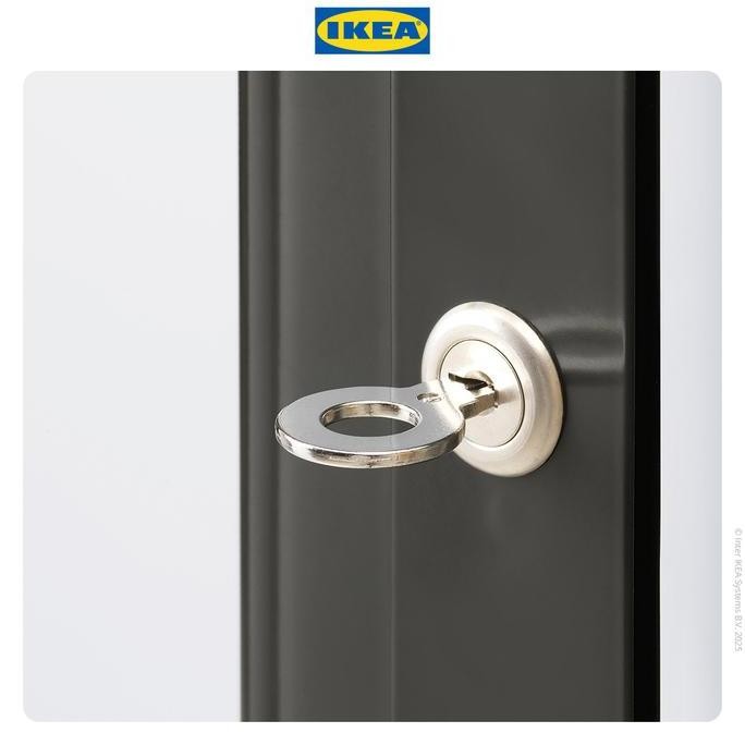 (Good) IKEA FABRIKOR Kabinet Pajangan Dengan Pintu Kaca Abu-abu Tua 57x150 cm Furniture Lemari