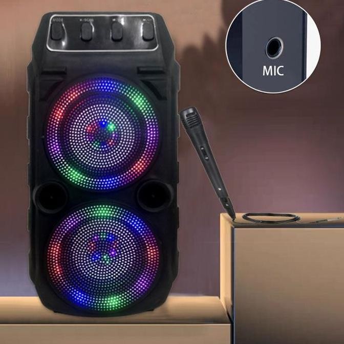 Speaker Bluetooth Bass Microphone Karaoke Rbg Lampu Portable Speakers Wireless