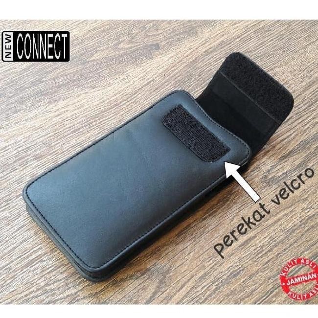 Sarung hp connect kulit asli perekat vertikal horizontal