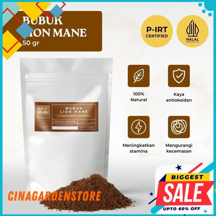 BUBUK EKSTRAK JAMUR SURAI SINGA / LION'S MANE MUSHROOM EXTRACT POWDER / HERBAL POWDER 50GR - 1KG OBR