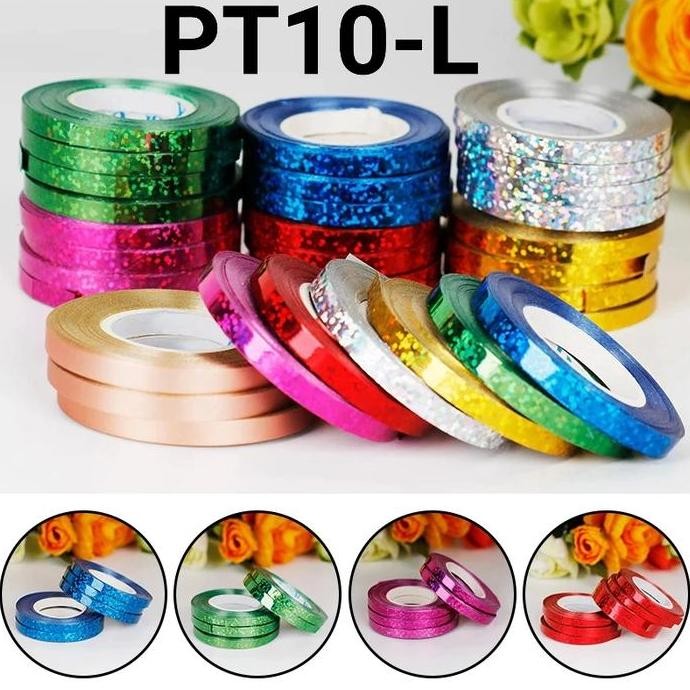 

Pt10-L Pita Tali Balon Ribbon Bunga Dekorasi 5 Mm 10Meter Laser Glossy ( Bisa Cod )