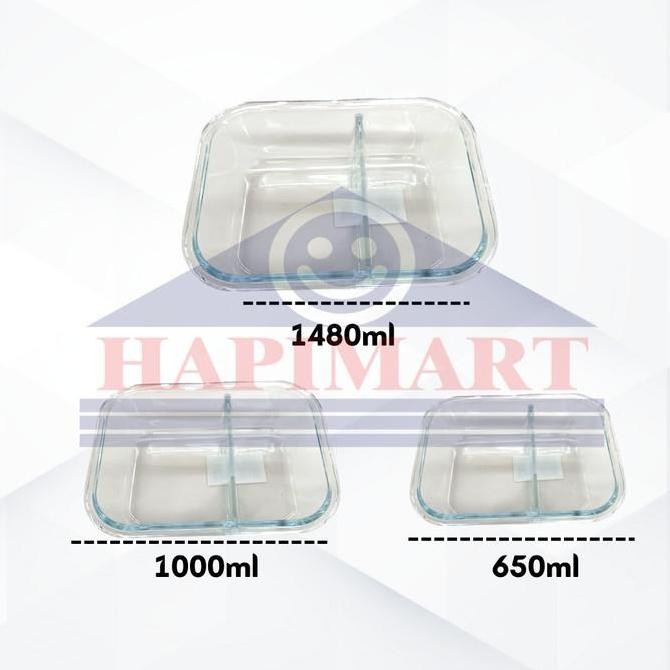 (Best) Glasslock Wadah Tempat Makanan Persegi 2 Sekat Storage Putih Satuan
