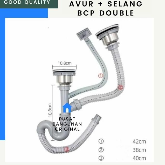 (Best) AFUR SELANG PEMBUANGAN BAK CUCI PIRING KITCHEN SINK WASTAFEL 2 LUBANG