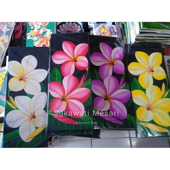 Lukisan Bunga Etnik Kamboja Jepun Frangipani Klasik Handmade Bali Hiasan Kuning SHA