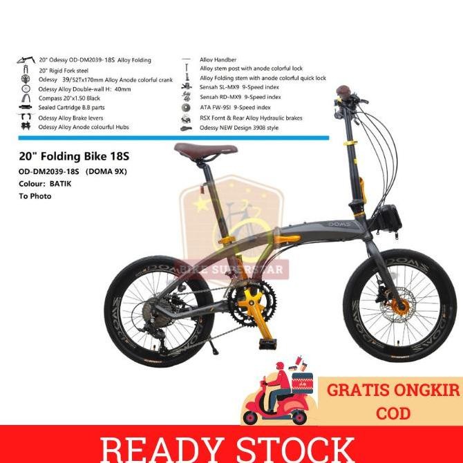 Sepeda Lipat 20 Inch Odessy Doms 9X 2 x 9 Speed Alloy Disc Hidrolik murah