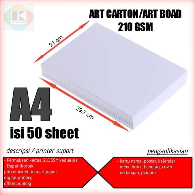 Kertas Art Carton 210 Gsm Isi 50 Lembar A4/Kertas Art Carton 210 Gram