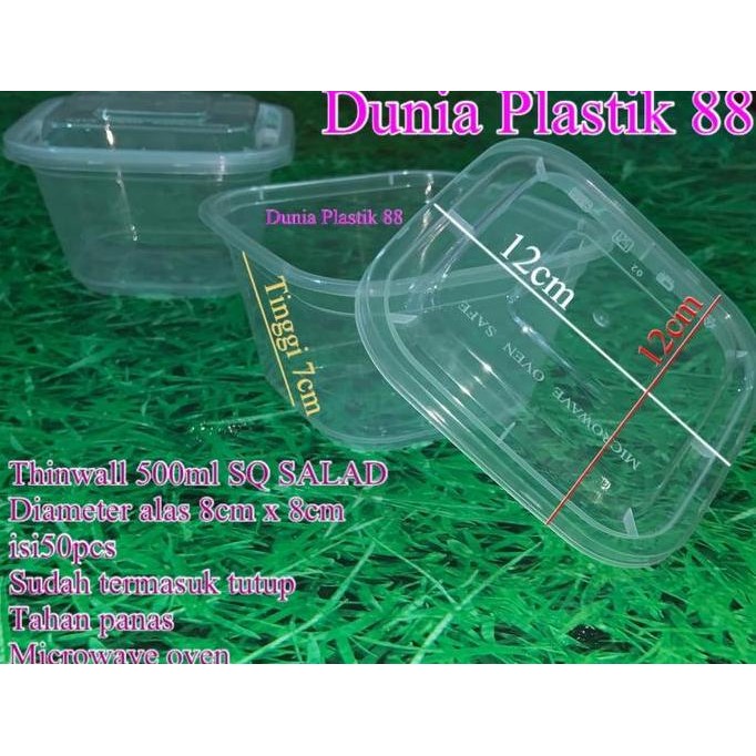 Isi50Pcs 500Ml Sq Salad S4 Thinwall Plastik Tahan Panas Microwave Oven