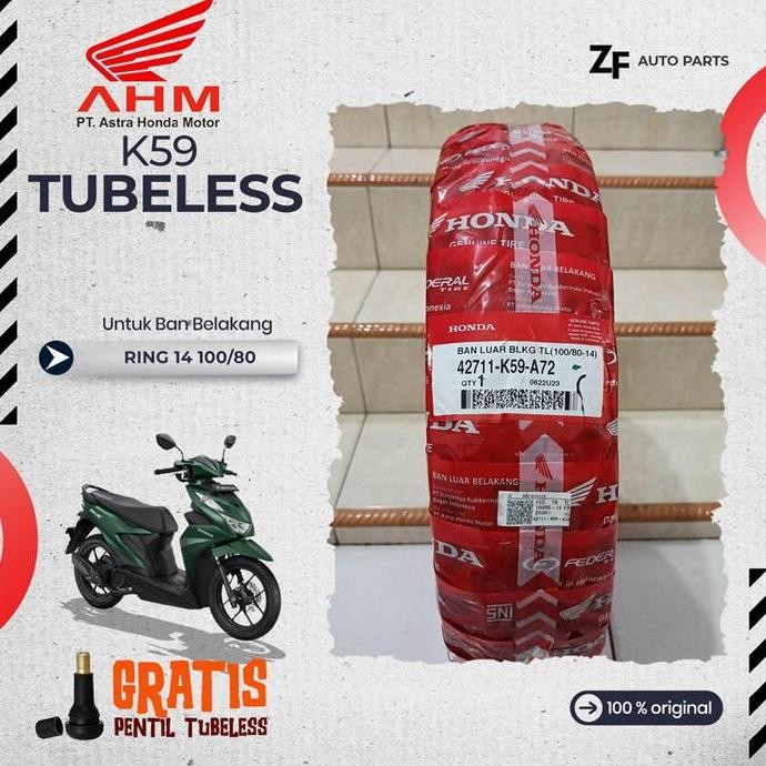 Ban Motor Matic Ring 14 100/80 Honda Ahm Federal K59 Tubeless