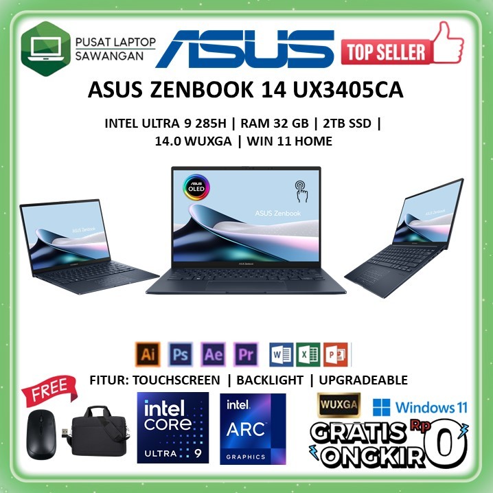 Laptop Baru Asus Zenbook 14 UX3405CA Intel Ultra 9 285H Ram 32GB 2TB SSD Oled Touchscreen Windows 11