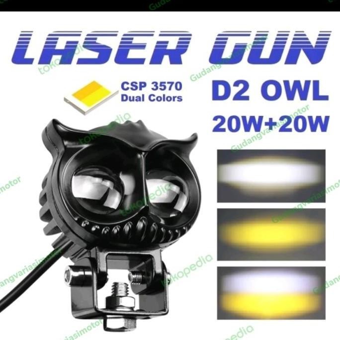 Terbaik Lampu Tembak Motor Dan Mobil  Laser Gun Owl Nyala Putih/ Kuning Promo 100% Ori