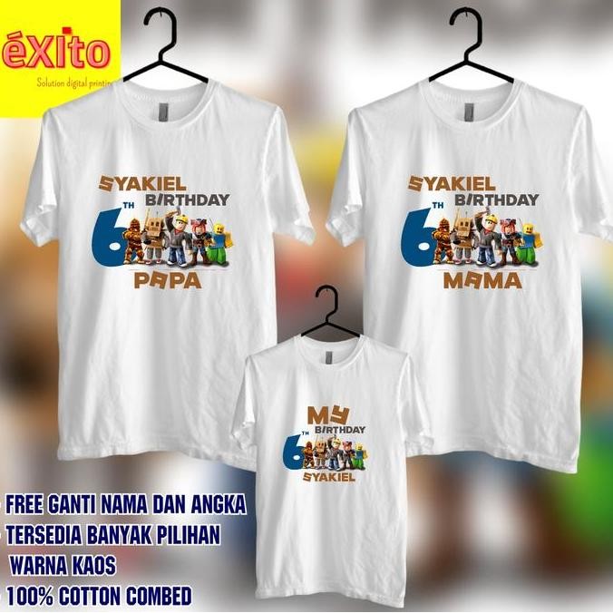 PROMO DISKON - Kaos Baju Combed Ulang Tahun Custom Family Couple Family Motif Tema Roblox - Free Gan