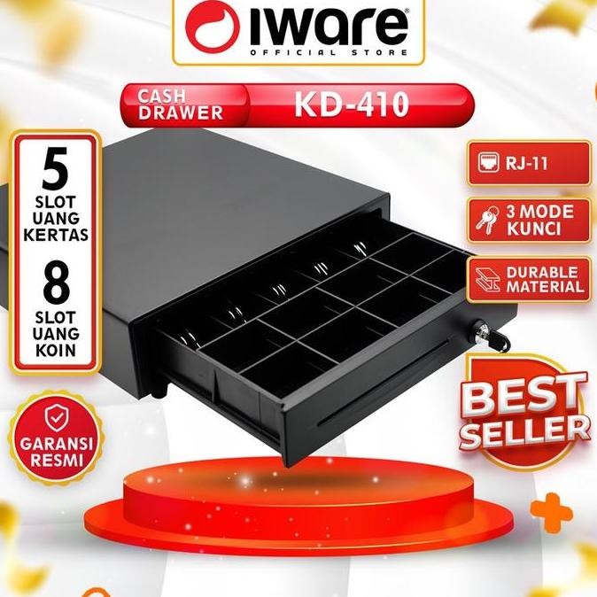 TERLARIS - CASH DRAWER LACI UANG KASIR IWARE KD-410 RJ11 5 BILL 8 COIN