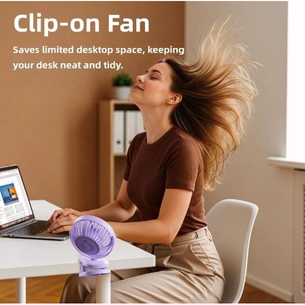 TERMURAH - LUNA Kipas Jepit Mini Portable Clip Desk Fan MJ-4F 3 Kecepatan 10cm Rechargeable 5000mAh 