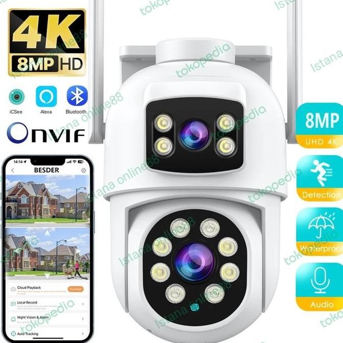 TERBARU - Kamera ICSEE CCTV Wifi 4K Zoom Pan TILT Dual Outdoor Waterproof