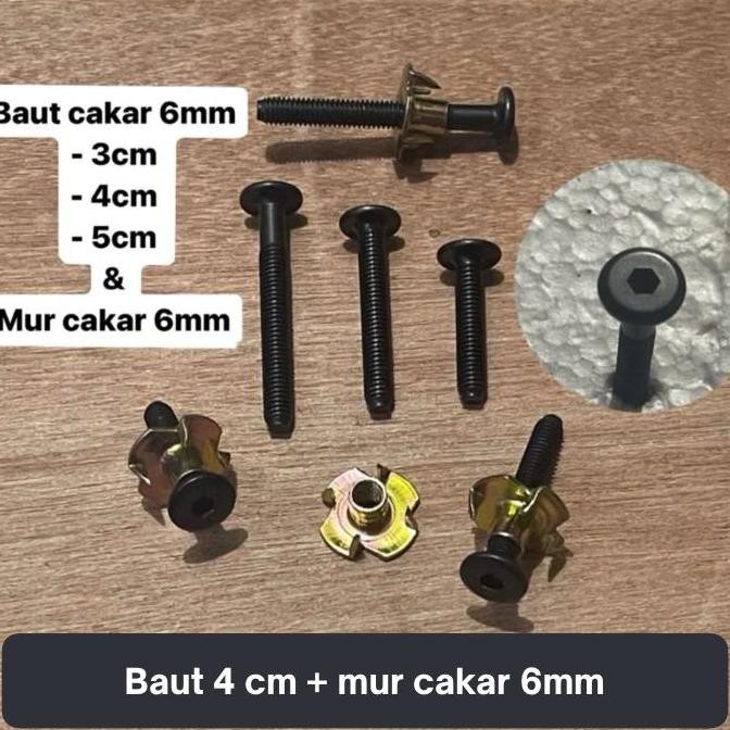 best seller] Baut JCBC 4cm + mur cakar m6 hitam 4 cm | baut mur cakar 6mm speaker bagus