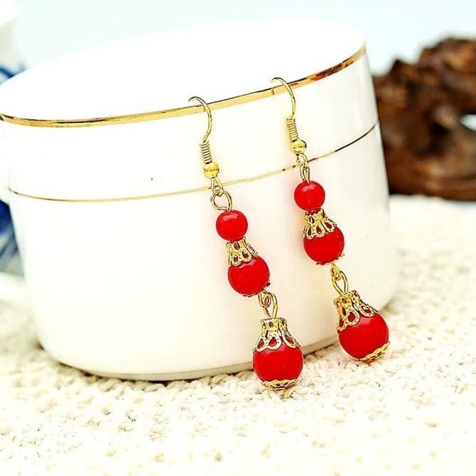 {{{{}}] Anting Merah Pengantin China Kostum Cosplay Aksesories Imlek Murah