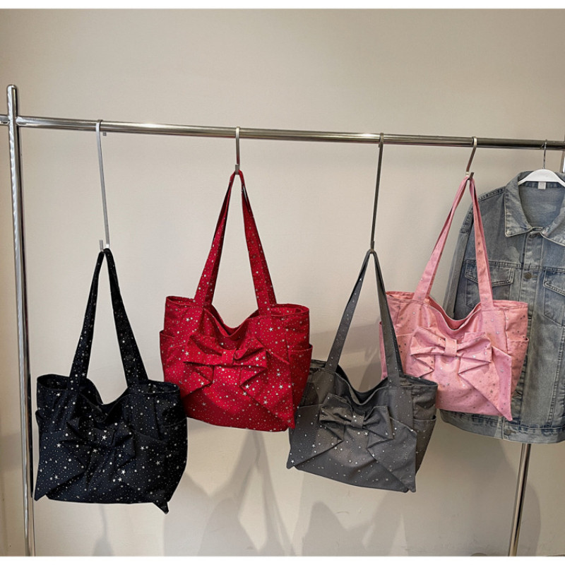 STARDUST BAGRetro Wanita Korea Niche Busur Tas Bahu Tas Kain Kasual Serbaguna Kapasitas Besar Tas Ji