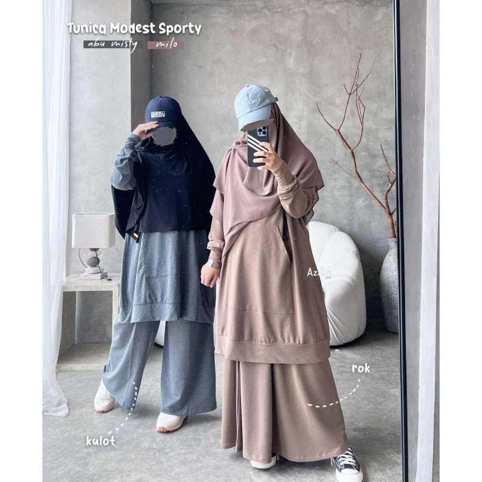 Tunica Modest Sporty Azda | Tunik set Rok Kulot olahraga | Setelan Baju Olahraga Wanita Muslim Musli