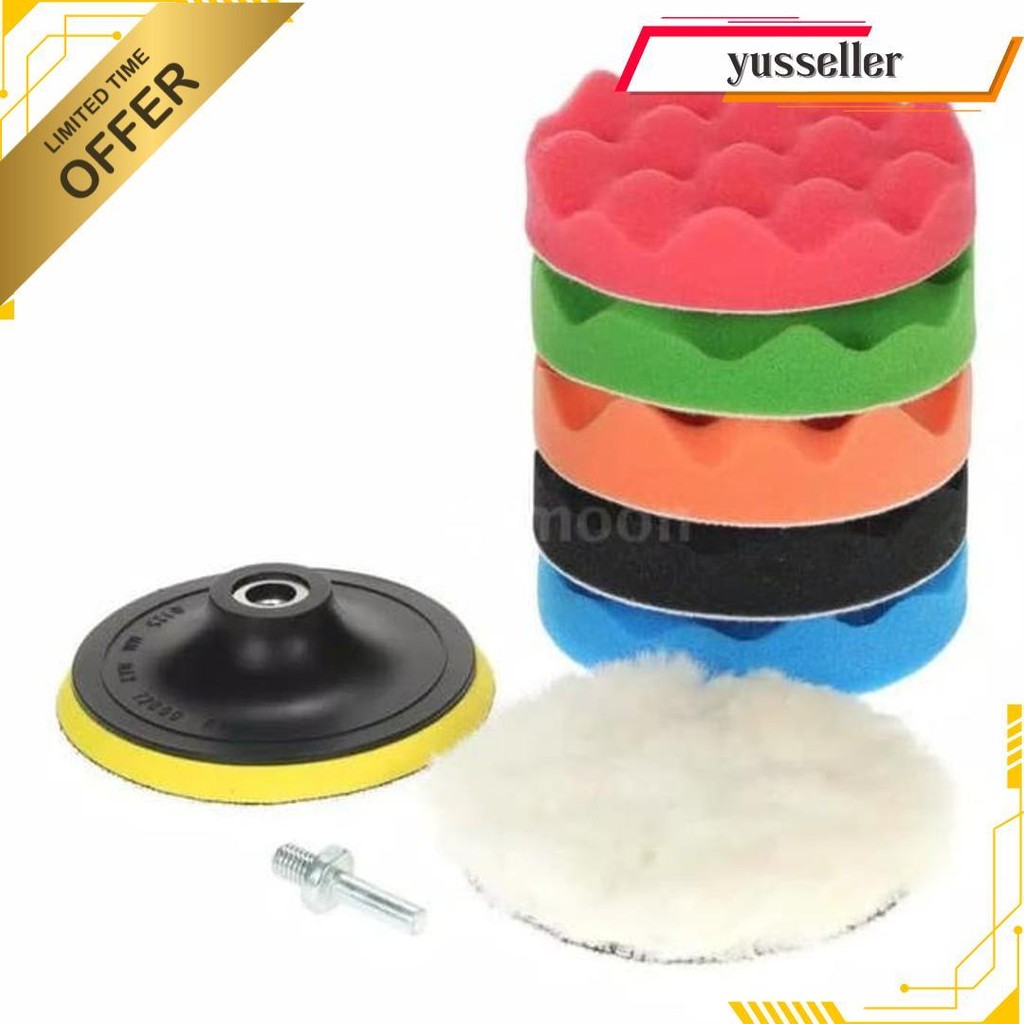 Alat Poles Polisher 5 Inch Sponge Spon Wool Pad Velcro 7 Pcs Terlaris