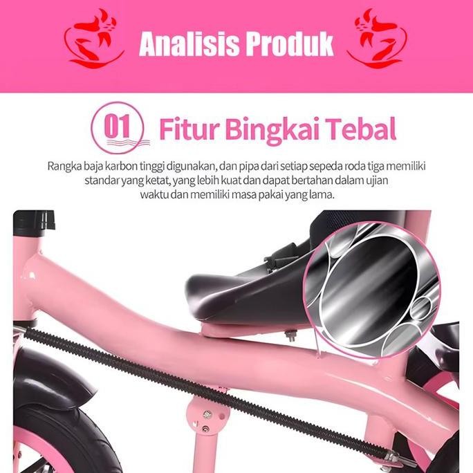 BEBAS ONGKIR - Dear Mummy Mall Sepeda Anak Keseimbangan 3 Roda 2 in 1 dengan Pegangan Dorong & Tanpa