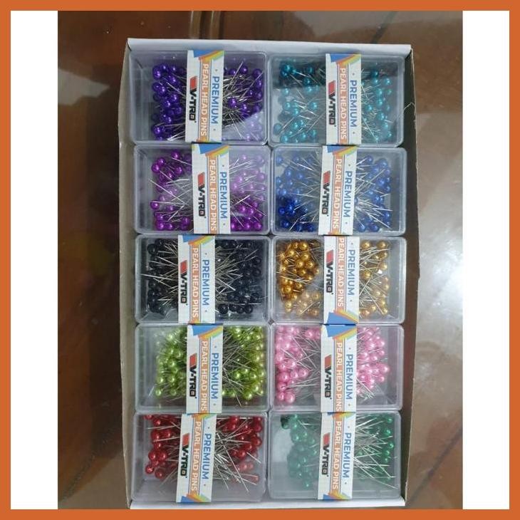 SALE JARUM PENTUL VTRO BOX PLASTIK PREMIUM BESAR HEAD PIN WARNA ATAU 1 WARNA SIAP KIRIM