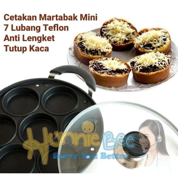 Cetakan Martabak Mini 7 Lubang Teflon Anti Lengket Tutup Kaca Original