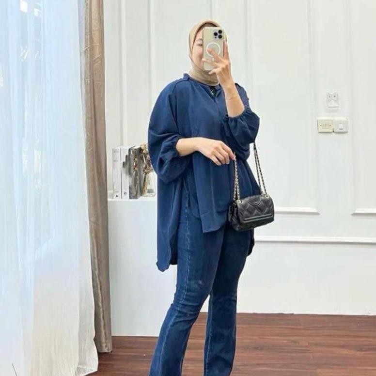 Livia Blouse Kemeja Outer Crinkle Trending