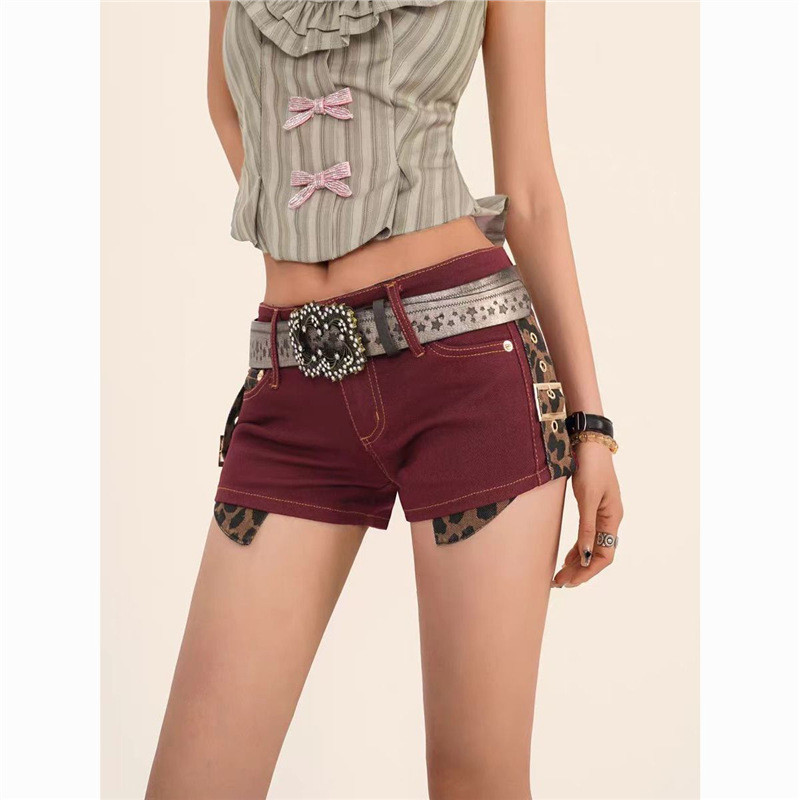 Women's Millennium Ultra Short Pants y2k Yabi Style American Retro Hot Splicing Low Waist a Elastic 